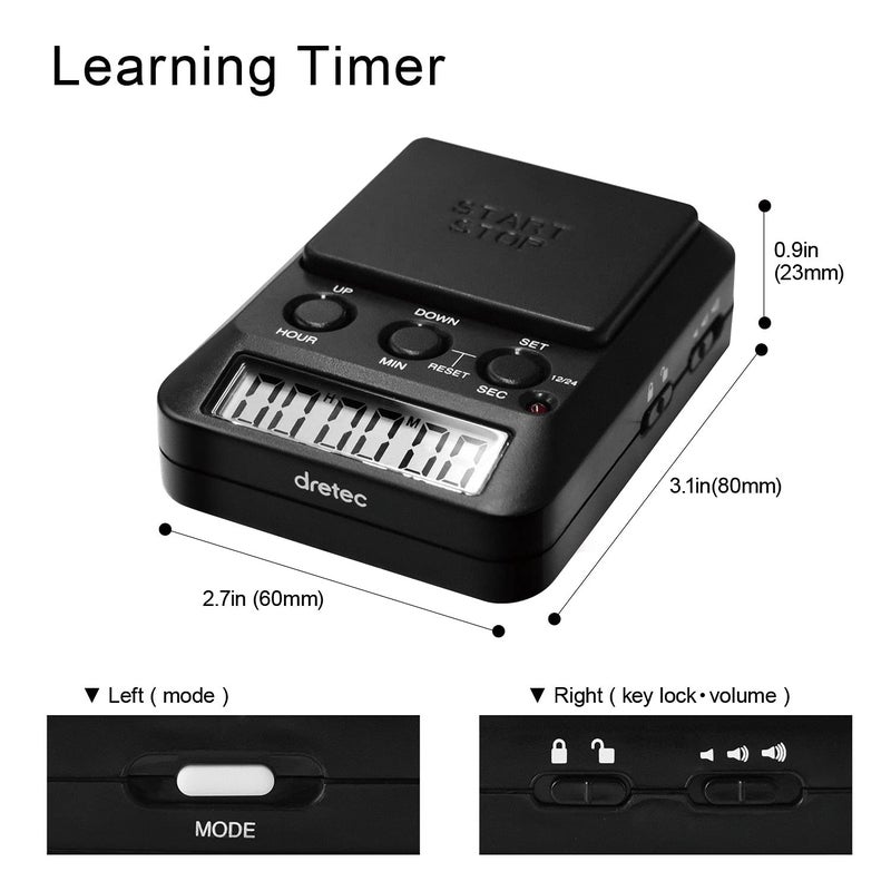 dretec Learning Timer, for Studying, Large Button, Count Function Until The Target Date, Black, Officially Tested in Japan(1 Starter AAA Battery Included) - Image 3